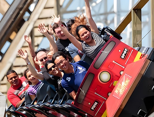 People enjoying a rollercoaster ride at Fun Spot America, Orlando.