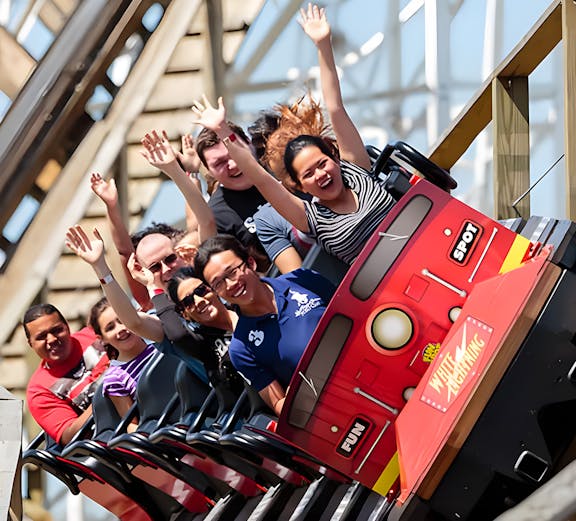 People enjoying a rollercoaster ride at Fun Spot America, Orlando.