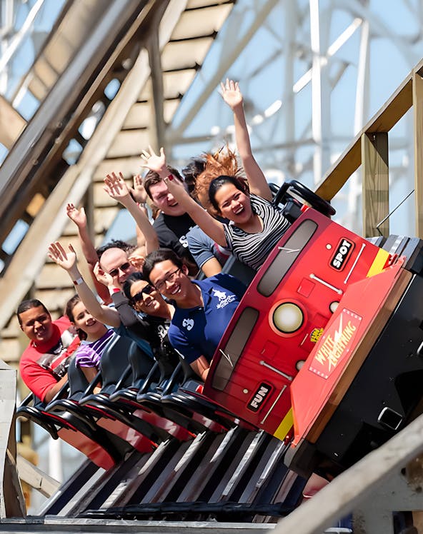 People enjoying a rollercoaster ride at Fun Spot America, Orlando.