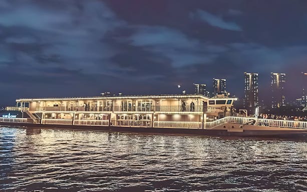 Night cruise on Han River with city skyline in the background, Seoul.