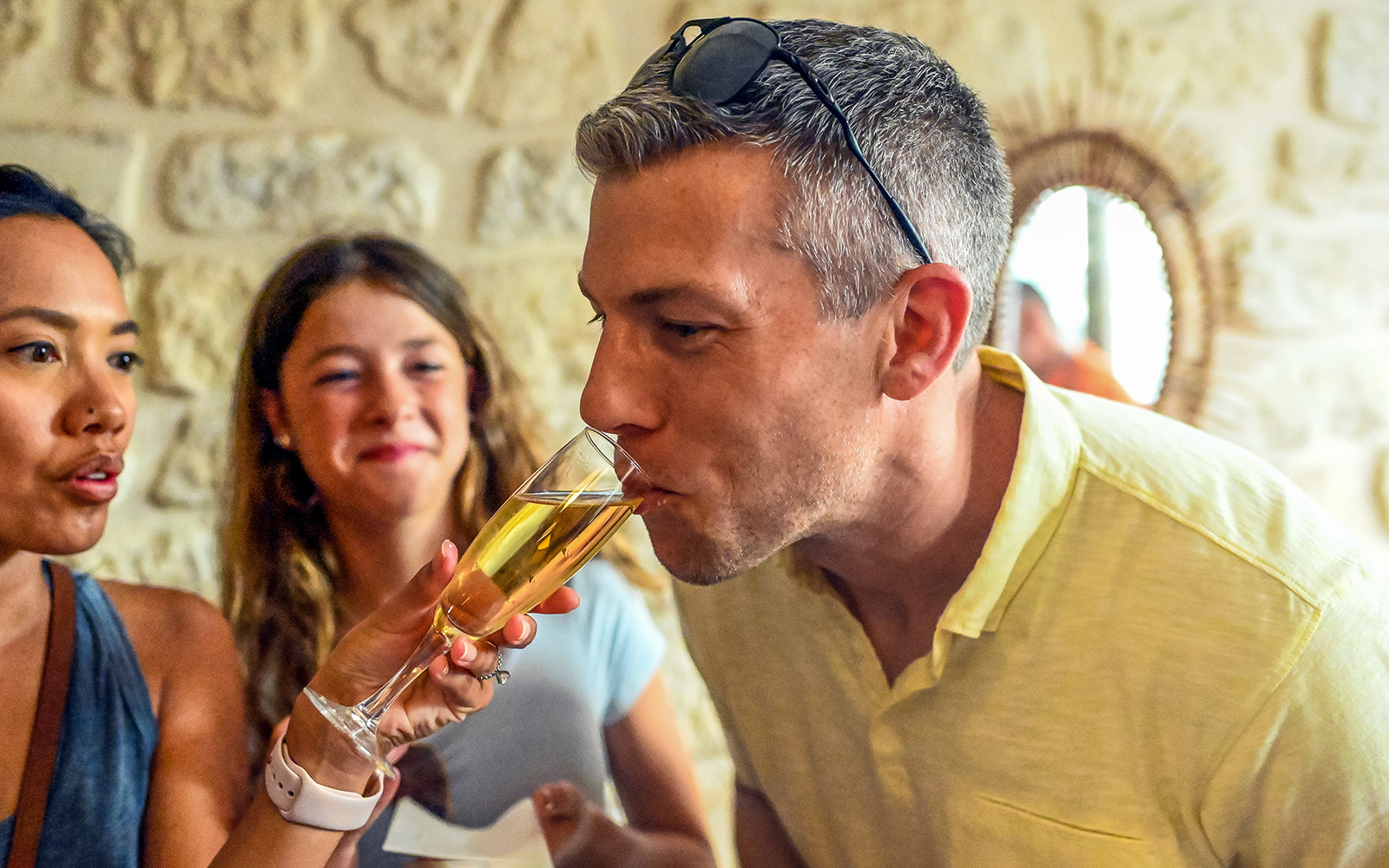 Champagne tasting during a Secret Food Tour in Paris.