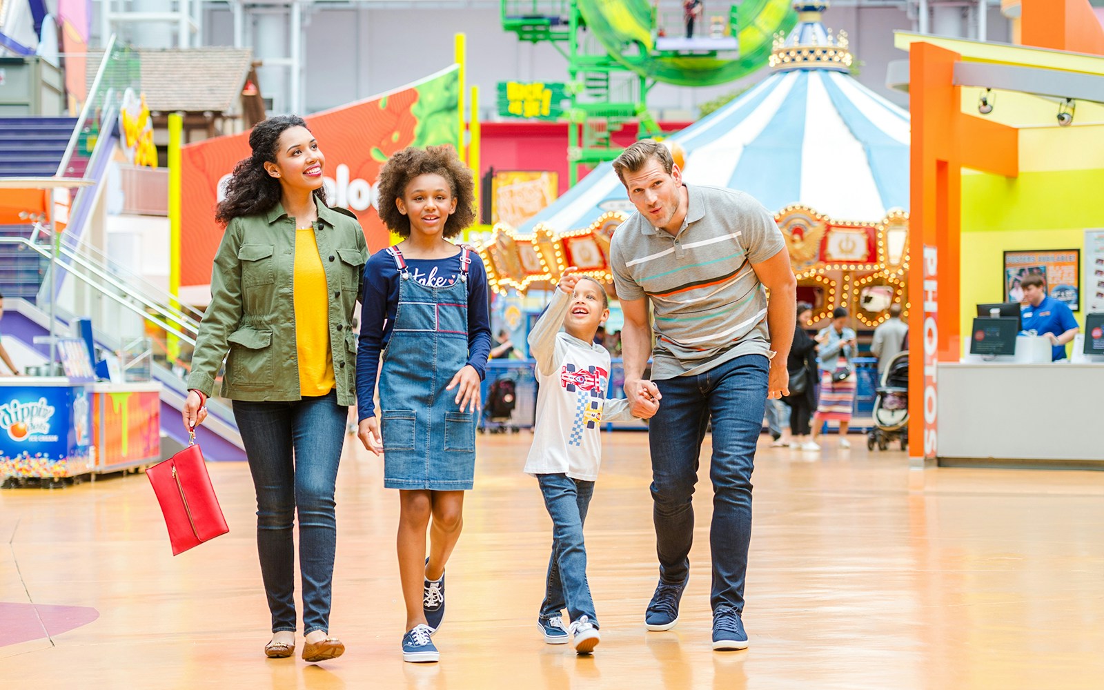Family enjoying Nickelodeon Universe at Mall of America.