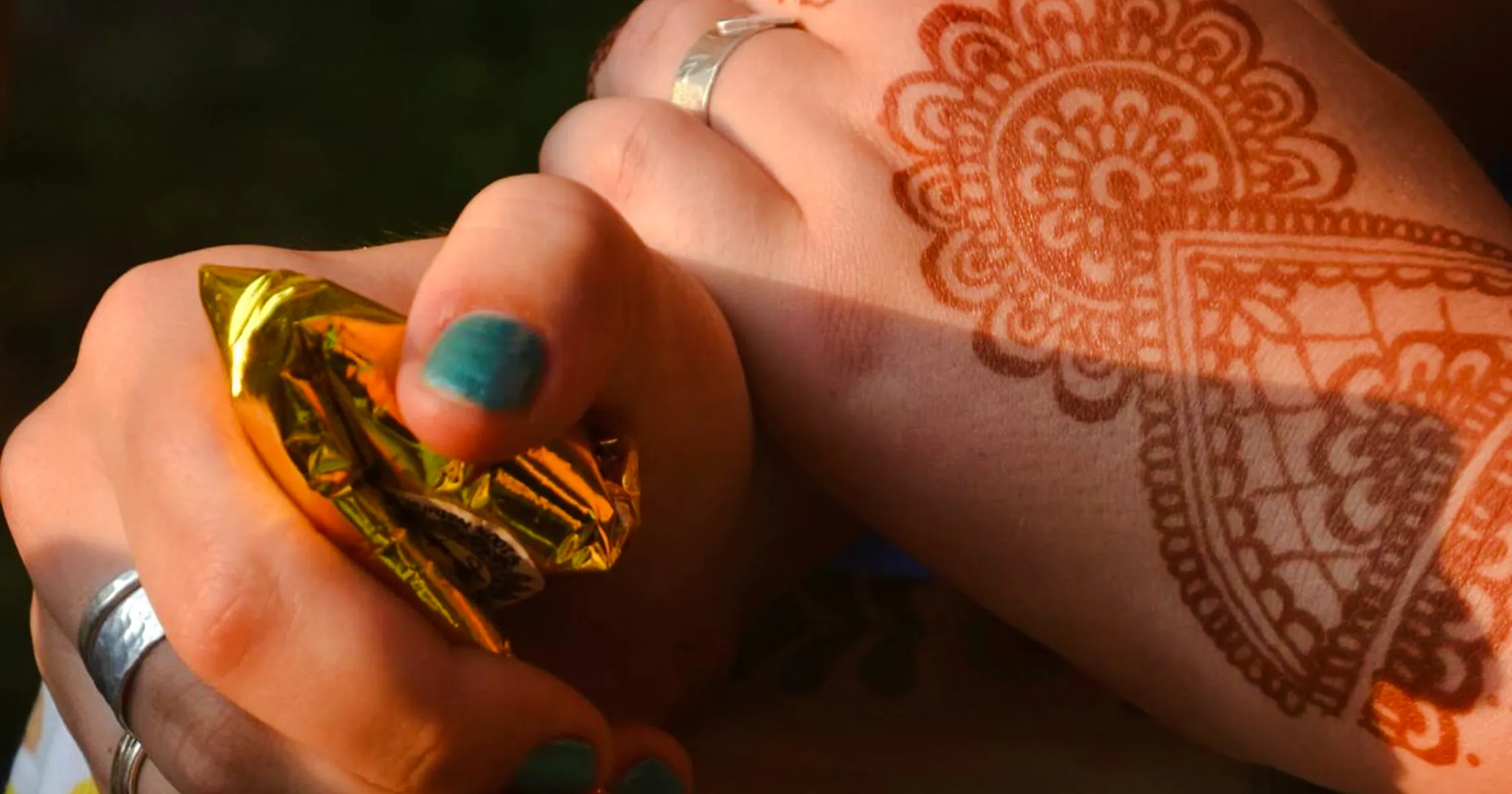 Henna design being applied at Essaouira Craft Complex workshop.