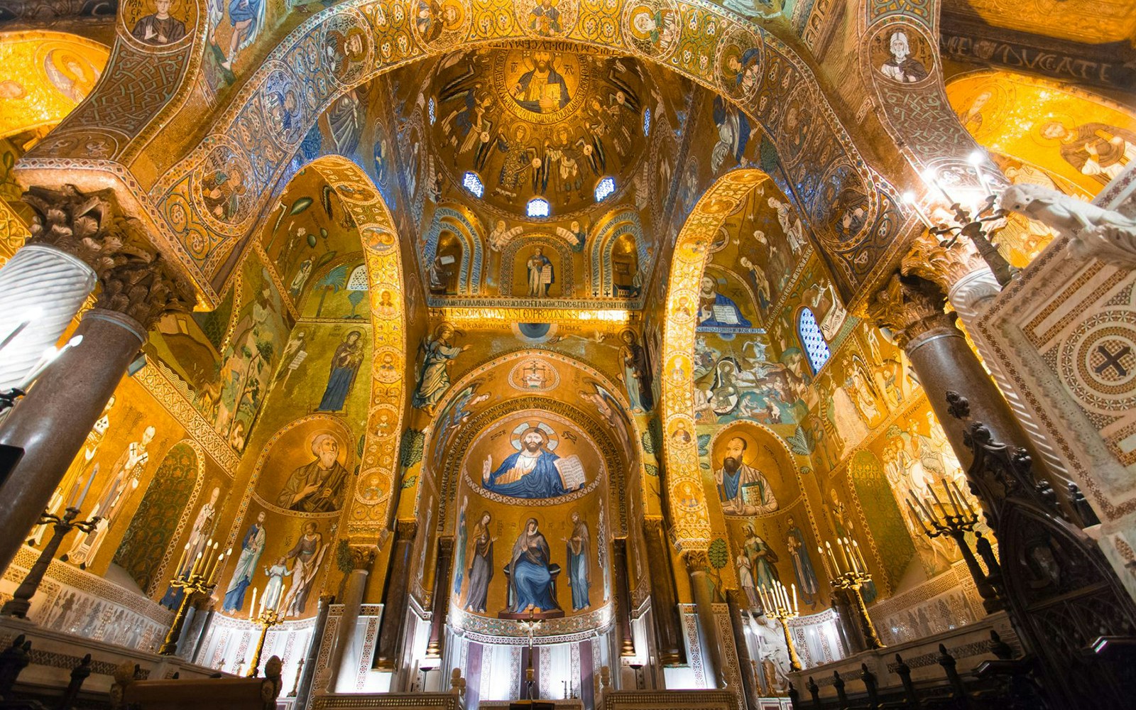 Mosaic-adorned interior of the Palatine Chapel in Norman Palace, Palermo.