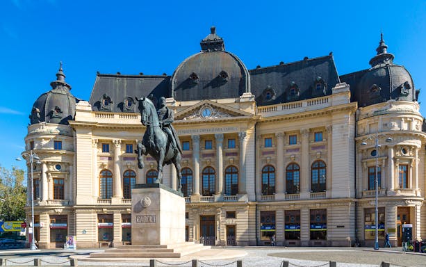 Equestrian statue of Carol I in front of the Central University Library, Bucharest.