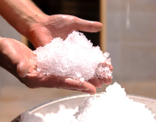 Caldea Spa Icelandic baths with steam rising from geothermal pools in Andorra.