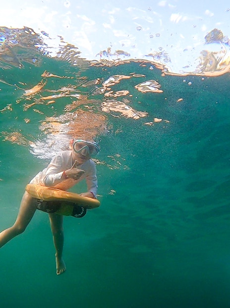 Person using underwater scooter in Saint-Jean-Cap-Ferrat, Nice, France.