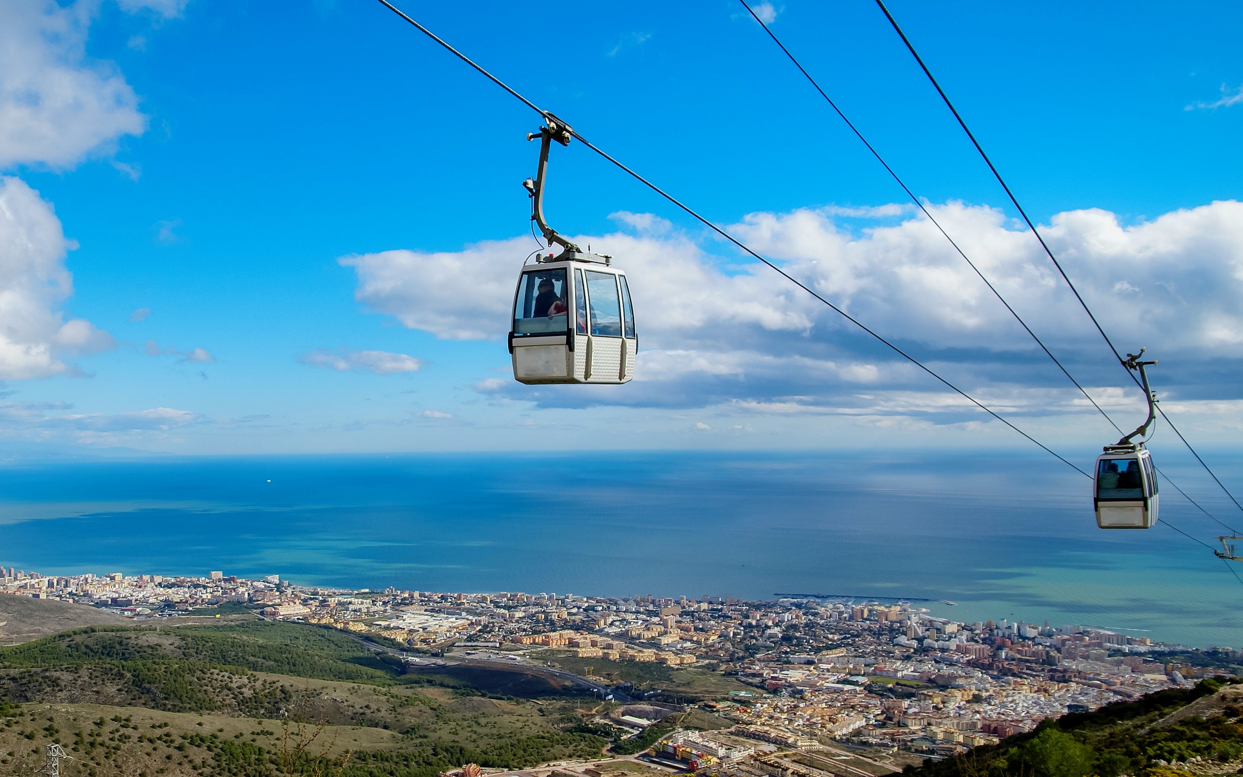 Cable car over Benalmadena with coastal view, Andalusia, Spain.