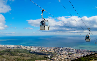 Cable car over Benalmadena with coastal view, Andalusia, Spain.