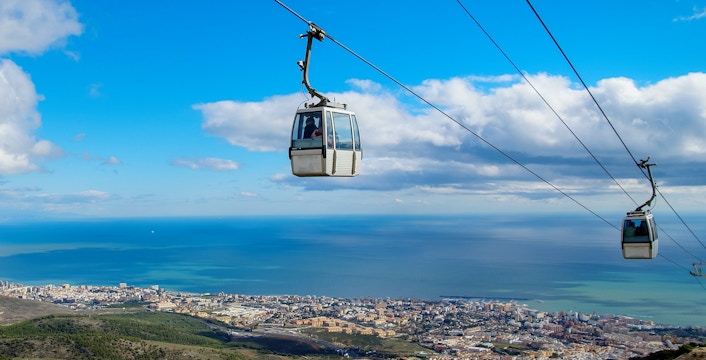 Cable car over Benalmadena with coastal view, Andalusia, Spain.