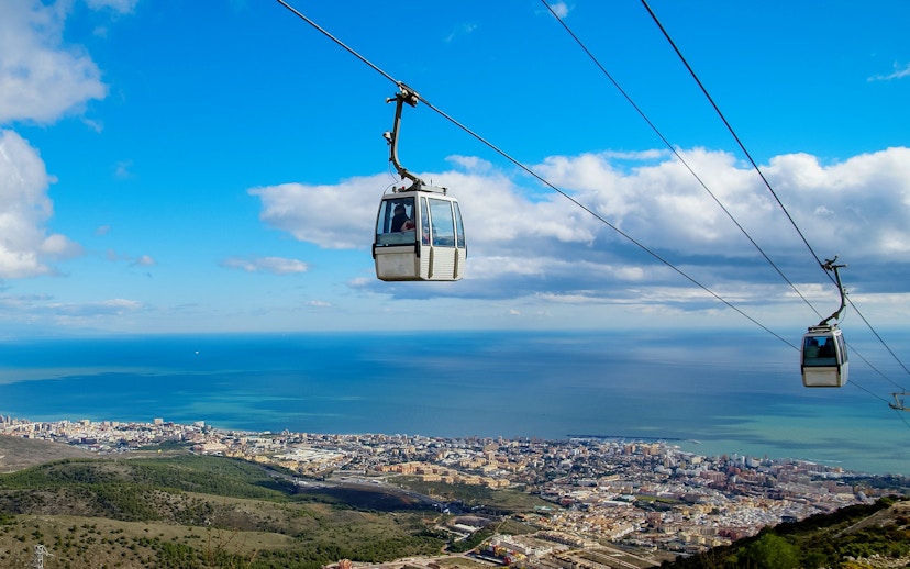 Cable car over Benalmadena with coastal view, Andalusia, Spain.