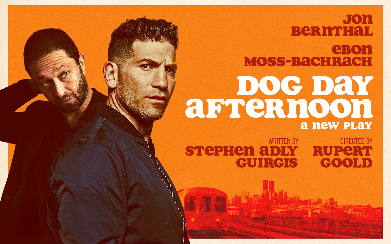 Dog Day Afternoon Broadway show poster with actors and cityscape background