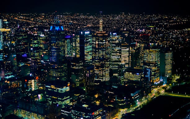Melbourne skyline at night from Altitude dining, Melbourne Skydeck.