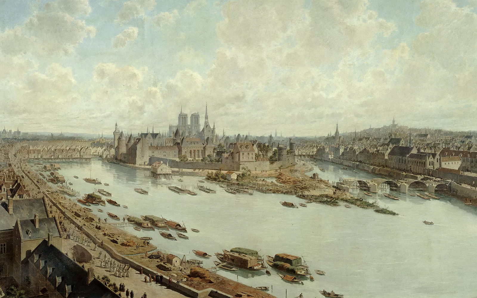 Notre-Dame Cathedral view from the Seine, near Paris Archaeological Crypt.