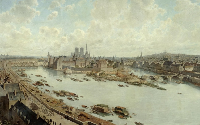 Notre-Dame Cathedral view from the Seine, near Paris Archaeological Crypt.