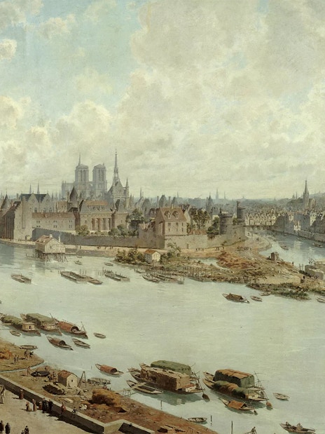 Notre-Dame Cathedral view from the Seine, near Paris Archaeological Crypt.