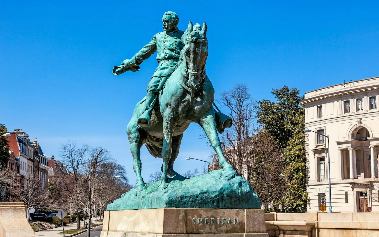 Equestrian statue of General Sheridan in Washington DC, part of self-guided city exploration game.