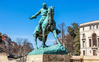Equestrian statue of General Sheridan in Washington DC, part of self-guided city exploration game.