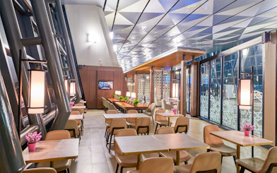 Sapphire Lounge seating area, T3 International Departures, near Gate 7, with modern decor.