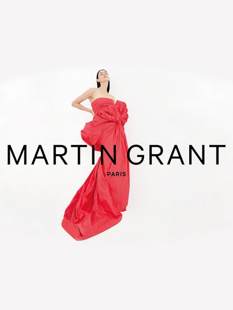 Model in red gown by Martin Grant Paris.