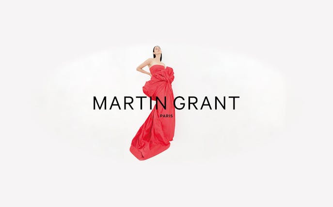 Model in red gown by Martin Grant Paris.