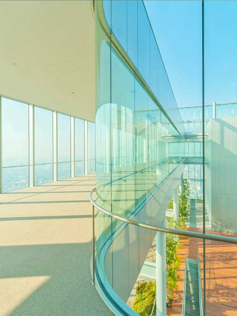 Harukas 300 Observatory interior with panoramic city views in Osaka, Japan.