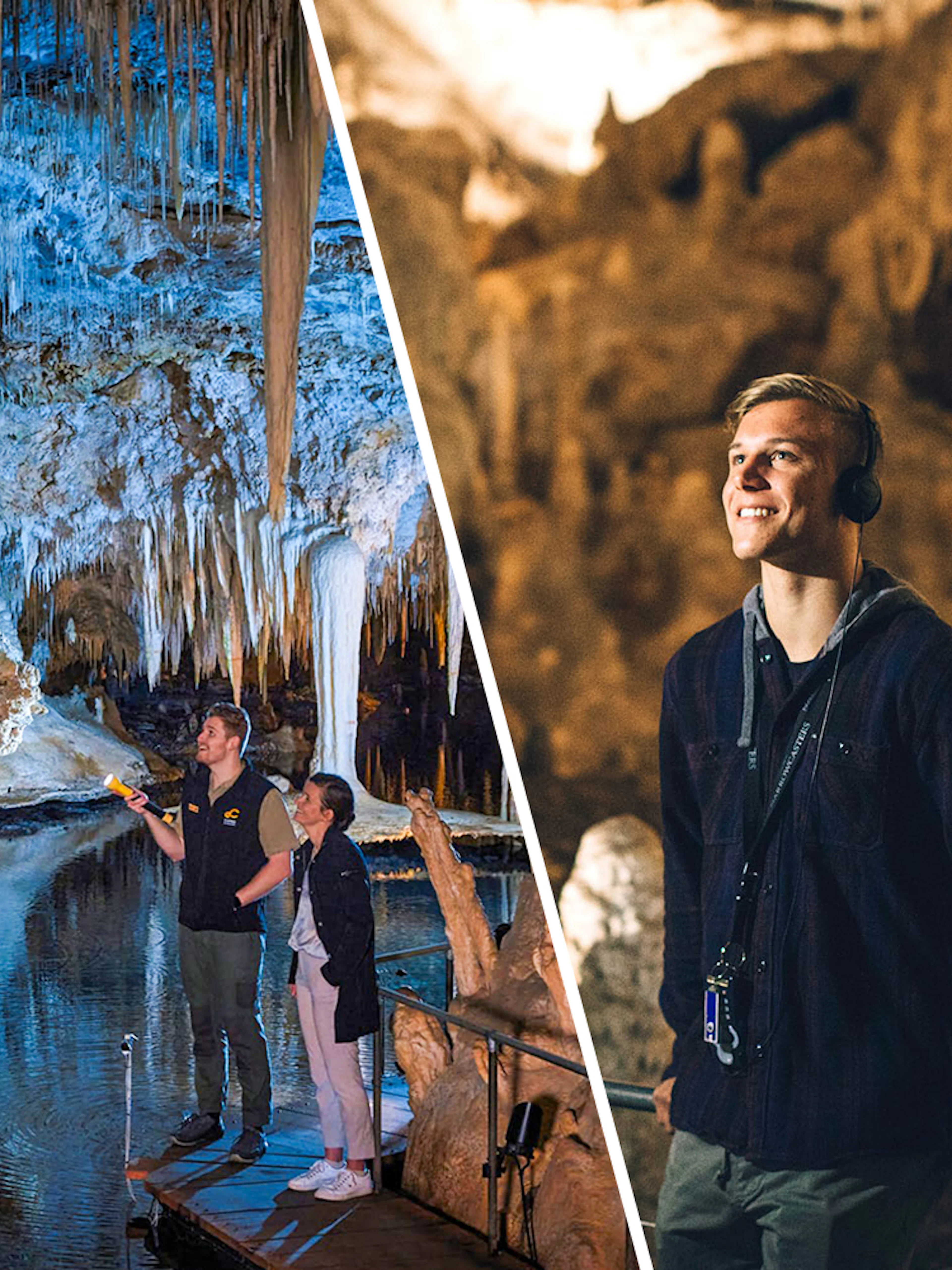 Guided tour exploring stalactites in Lake Cave, Margaret River.