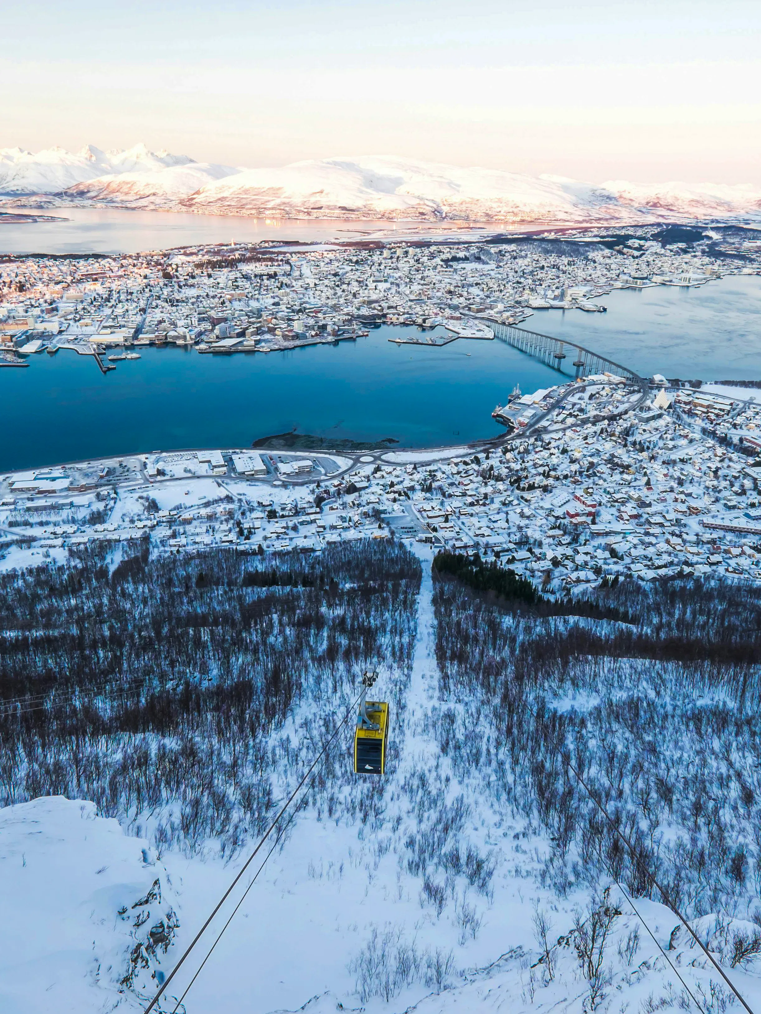 Panoramic winter view of Tromsø from Fjellheisen cable car station, Norway.