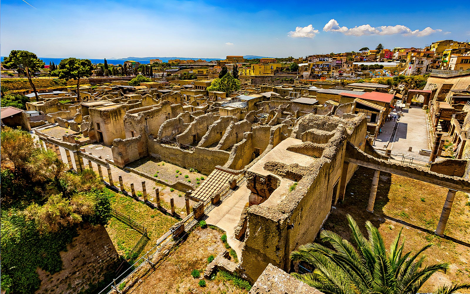 Herculaneum Ruins with ancient stone structures and columns in Italy.