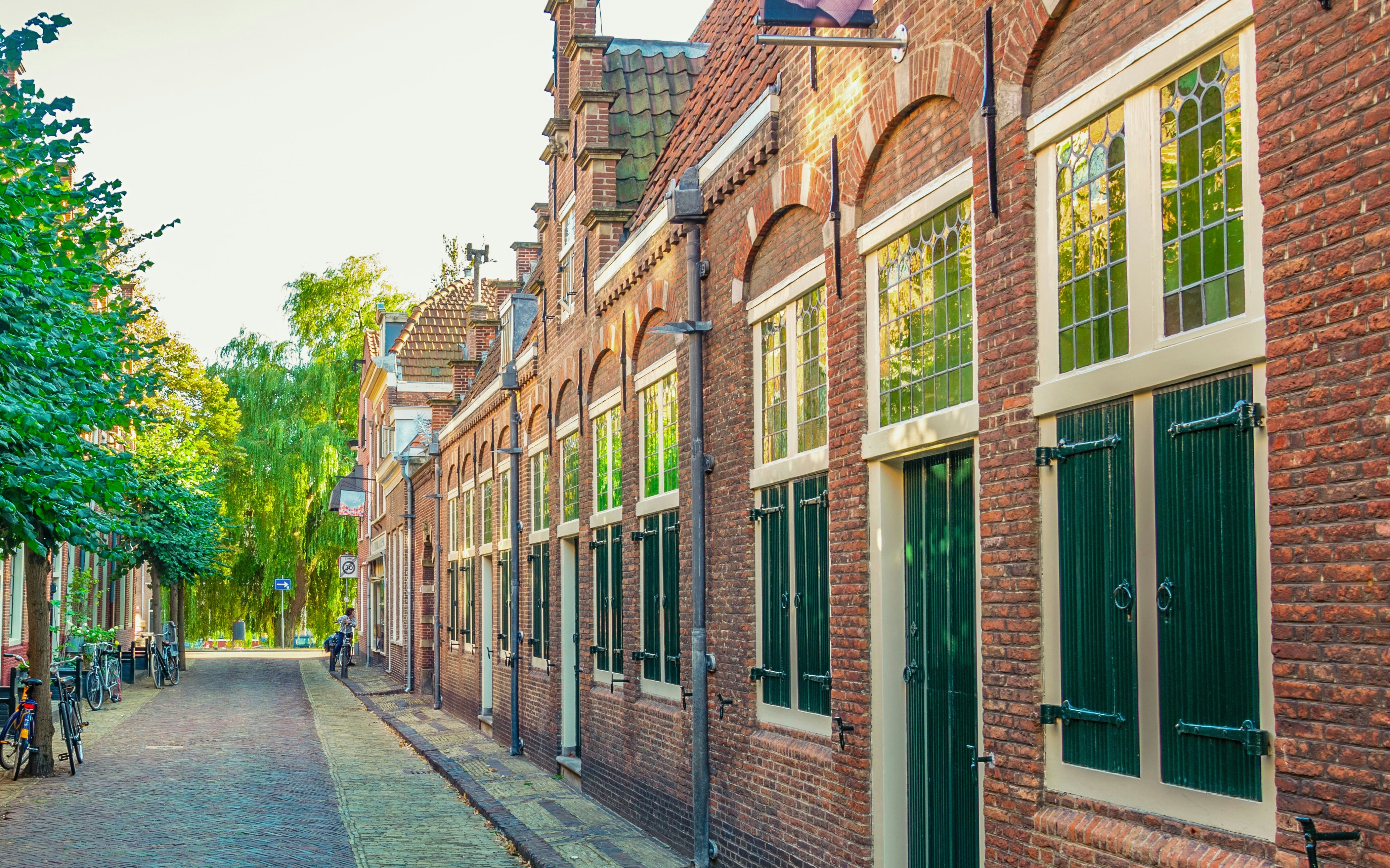 Historic street near the Frans Hals Museum in Haarlem, Netherlands.