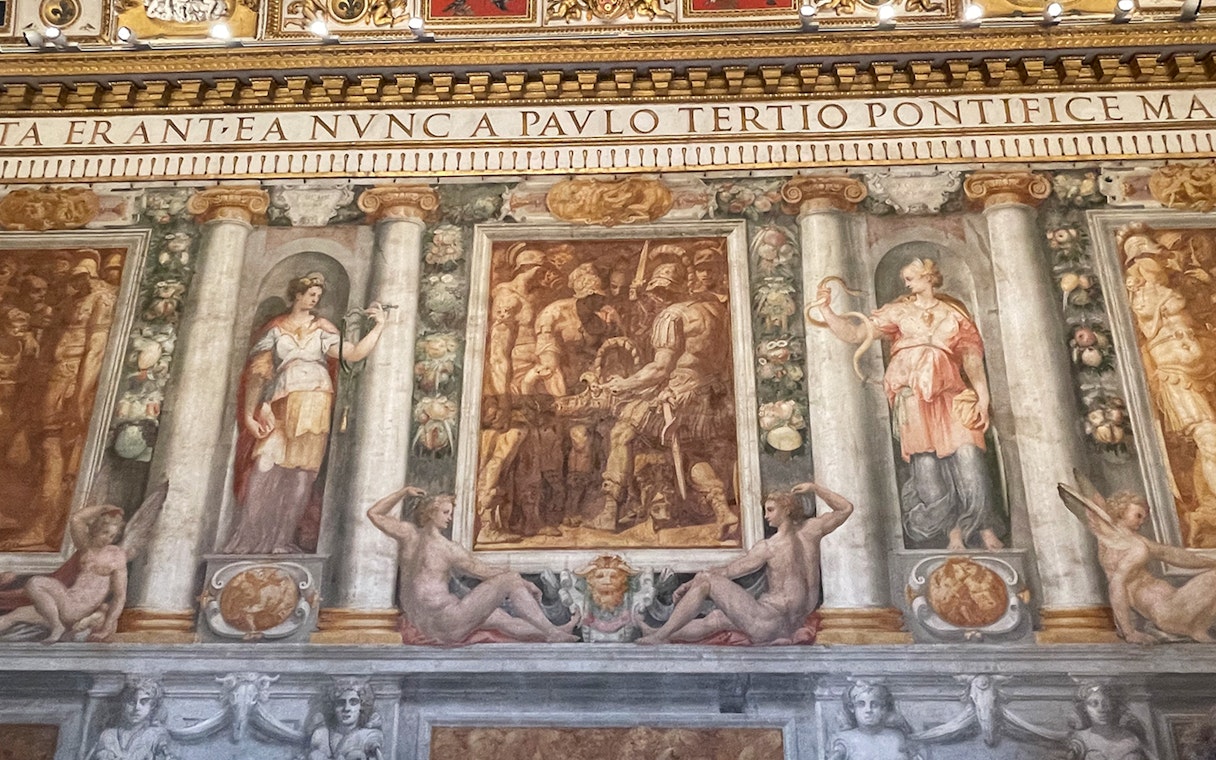 Frescoes depicting historical scenes at Castel Sant'Angelo, Rome.