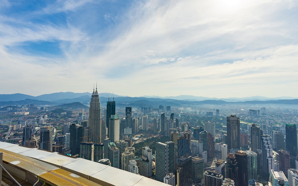 Kuala Lumpur skyline with Petronas Towers from KL Tower Sky Deck.
