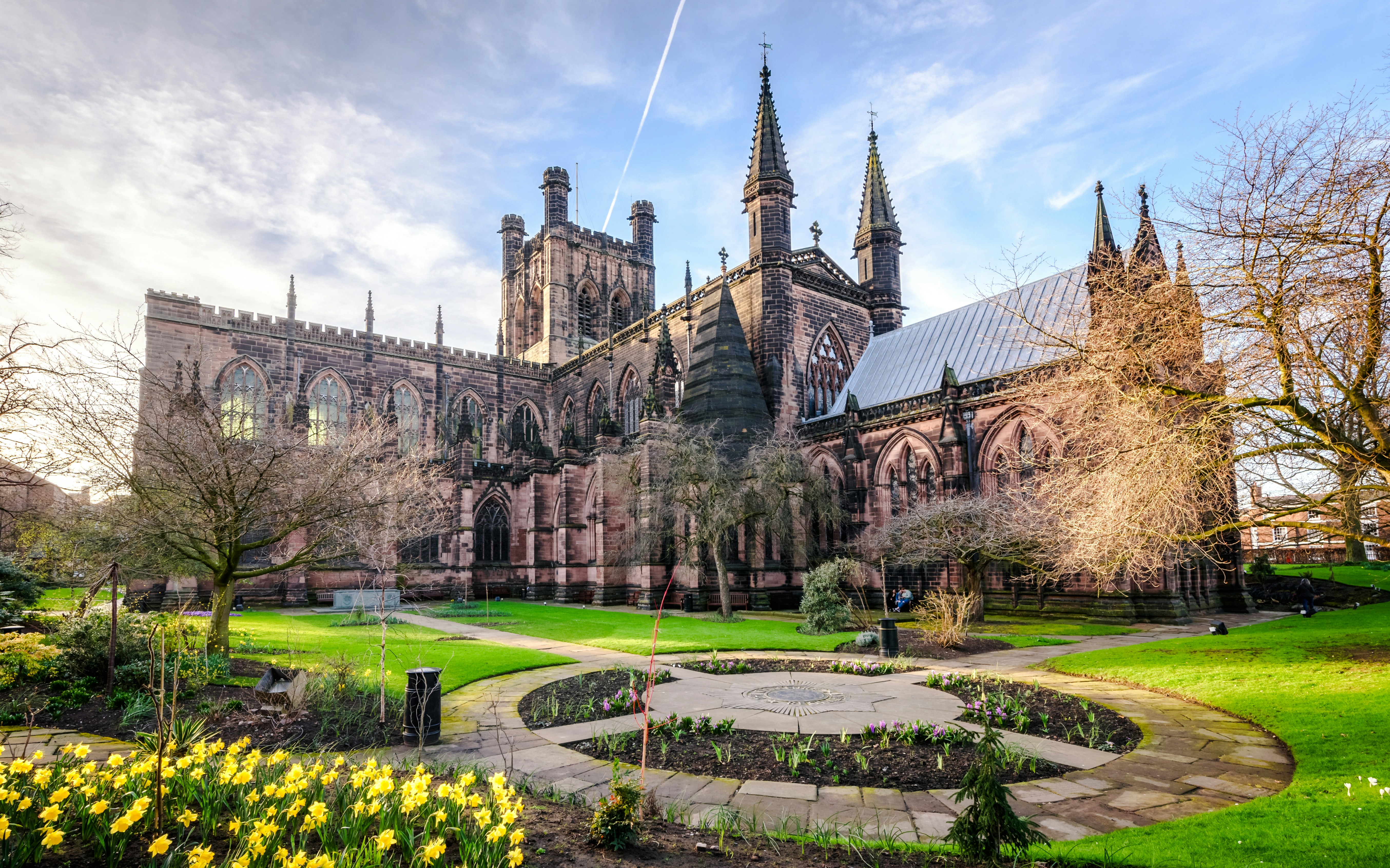 Spring flower blooming in the garden of Chester cathedral