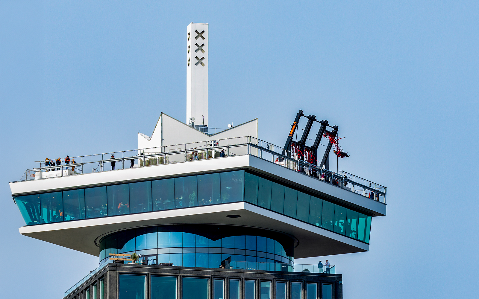 ADAM Lookout observation deck with swing attraction in Amsterdam during daytime.