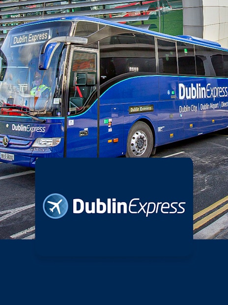 Dublin Express bus at Dublin Airport heading to Custom House Quay.
