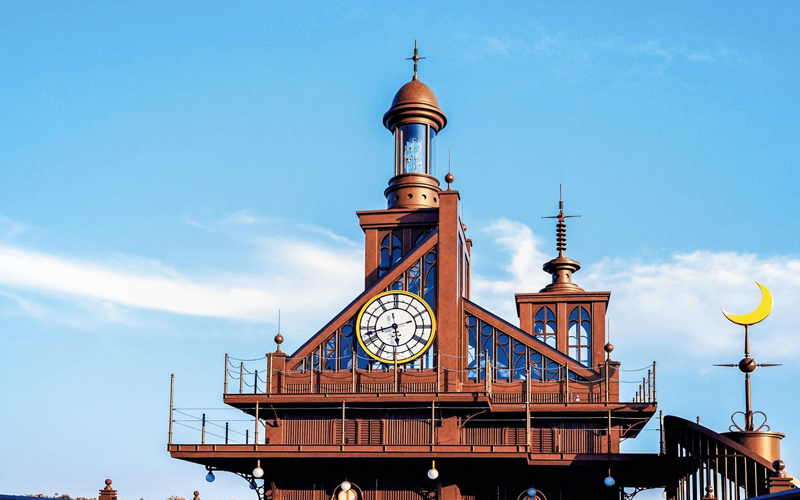 Elevator Tower with clock in Hill of Youth, Ghibli Park, Japan.