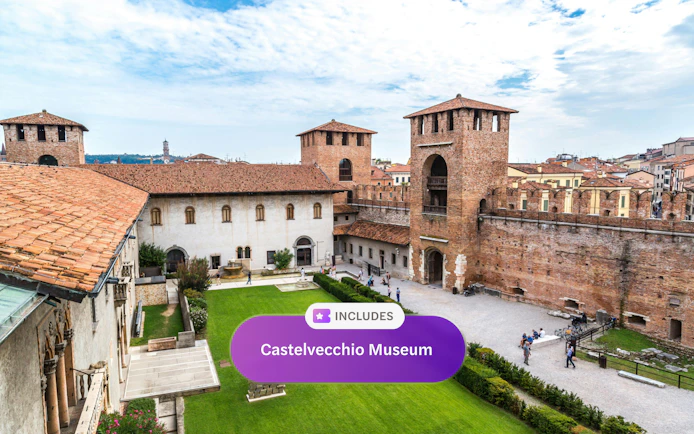 Castelvecchio Museum courtyard with historic brick towers in Verona.