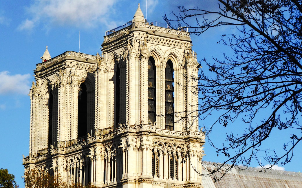 Notre Dame tower view during Treasure Hunt tour from Panthéon to Louvre.
