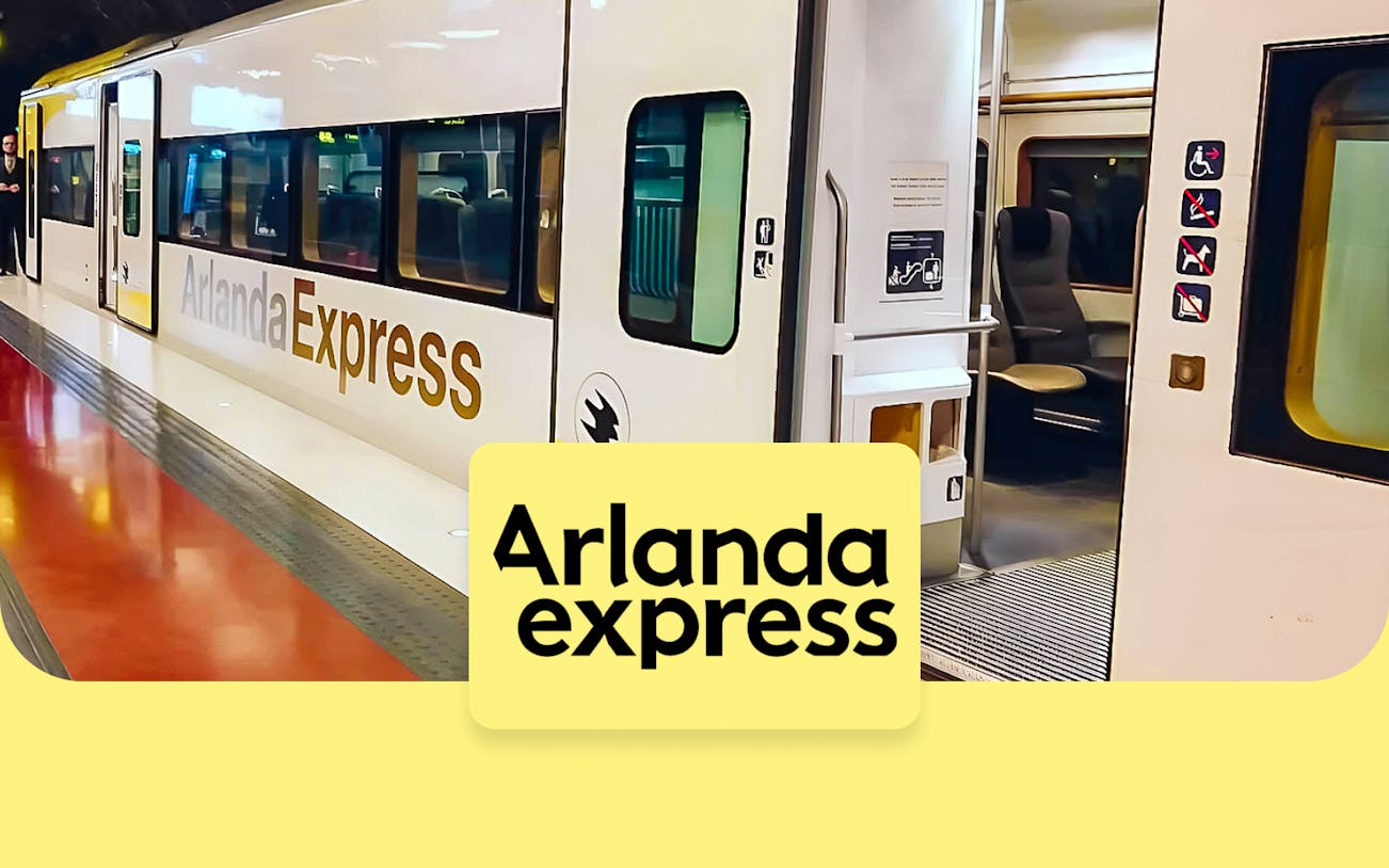 Arlanda Express train at Stockholm station platform.