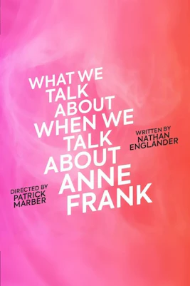 Two people discussing "What We Talk About When We Talk About Anne Frank" book in a cozy room.