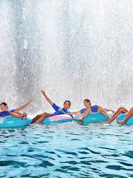 Visitors enjoying a water ride at Wild Wadi Water Park, Dubai.