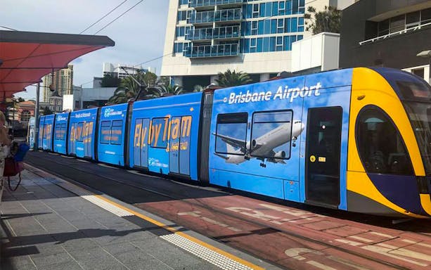 Brisbane Airport tram at city station for one-way tickets to/from Brisbane.