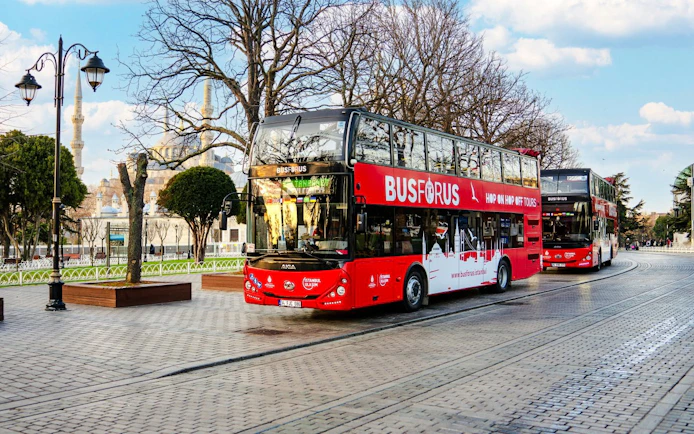 Hop-on hop-off bus near Blue Mosque, Istanbul.