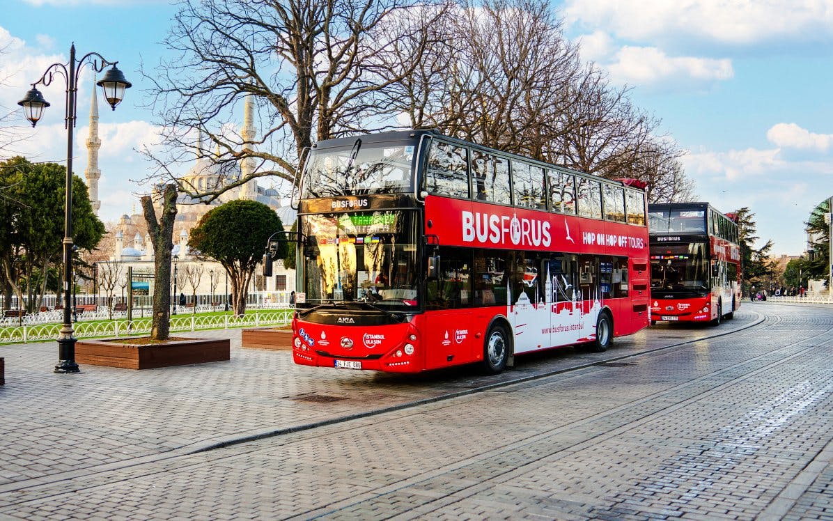 Hop-on hop-off bus near Blue Mosque, Istanbul.