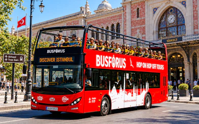 Open-top tour bus in front of Sirkeci Train Station, Istanbul.