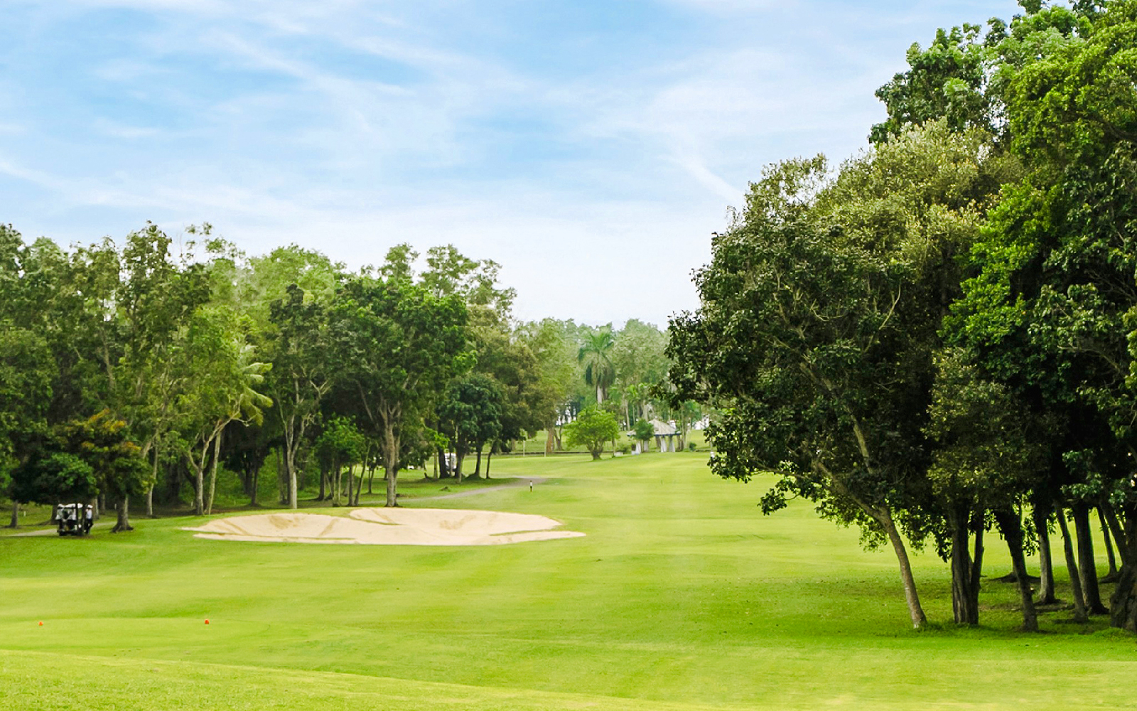 Golf course with sand trap and trees at Batam Island Country Club.