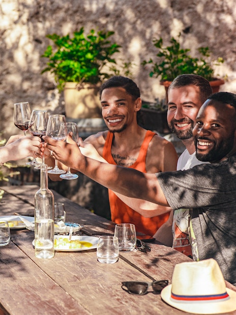 Group enjoying wine tasting at Krka National Park tour.