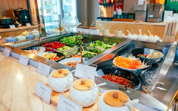 Buffet salad bar at Coral Airport Lounges, Suvarnabhumi Airport.