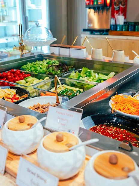 Buffet salad bar at Coral Airport Lounges, Suvarnabhumi Airport.