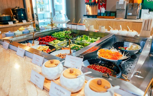 Buffet salad bar at Coral Airport Lounges, Suvarnabhumi Airport.
